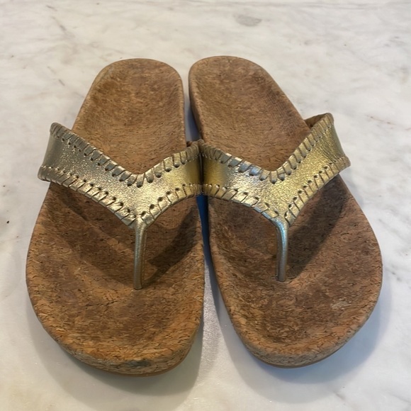 Jack Rogers Thelma Gold Leather and Cork Sole Comfort Flip Flop - Picture 2 of 8